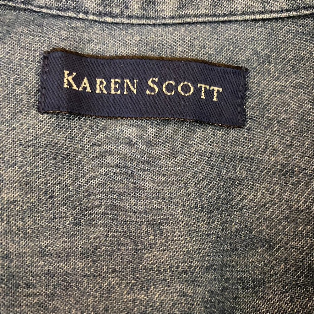 Karen Scott Denim Christmas Shirt Size Large Holiday Embroidery Button Down - Picture 6 of 8